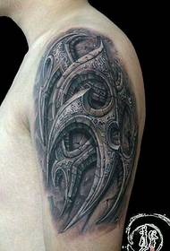 Black and white mechanical pattern tattoo on the arm