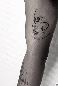 Big arm simple line portrait tattoo pattern