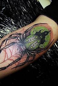 Arm color crawling spider tattoo pattern