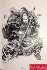 Een dominante Guan Gong die groot man tattoo-manuscript speelt