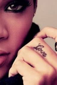 Rihanna qo'lda tatuirovka Rihanna qo'lida qora inglizcha zarb rasmida