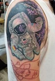 Boys arms painted simple lines creative characters astronauts tattoo pictures