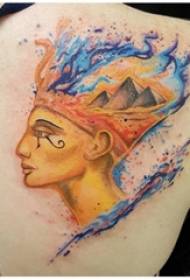 Skolflickans ryggskuld målade på duk tatuering bild av en enkel linje karaktär porträtt
