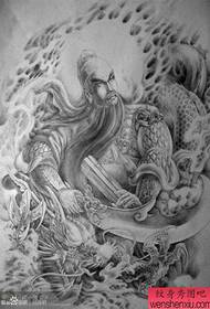 Malvarmeta plena dorso Guan Gong tatuaje ŝablono, kiun viroj ŝatas