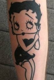 Tyttö käsivarsi mustalla yksinkertaisella rivillä söpö sarjakuvahahmo tatuointi kuva