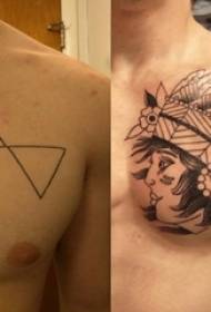 Dječak prsa crna geometrijska jednostavna crta lika natkrivena slika tetovaža