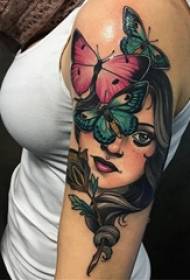გოგონა ხასიათი tattoo ნიმუში მრავალფეროვანი მარტივი ხაზის tattoo ფერი ქალი ხასიათი tattoo ნიმუში