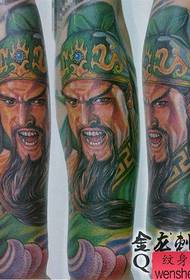 Mužské paže v pohodě barevné tetování Guan Gong