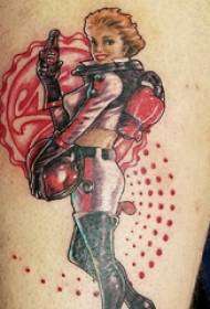 Patrón de tatuaxe de personaxe de rapaza Estilo de tatuaxe de personaxe de rapaza de coxa