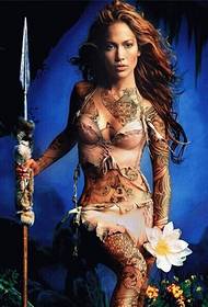 Sexig tatueringillustration för sexig europeisk och amerikansk tjej för hela kroppen personlighet