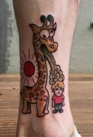 Zēnu kāts krāsoja ģeometriskas vienkāršas līnijas multfilmu varoņus un žirafu tetovējuma attēlus