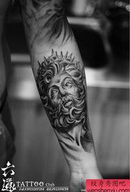 Arm a classic black and white jesus portrait tattoo pattern