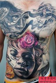 ένα μπροστινό στήθος ευρωπαϊκή και αμερικανική προσωπικότητα τατουάζ μοτίβο πορτρέτο