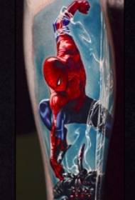 英勇正义的彩绘几何简单线条人物蜘蛛侠纹身图案