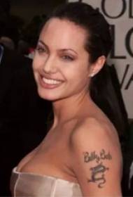 Ameriken tattoo zetwal Angelina Jolie bra sou dragon an ak foto tatoo angle