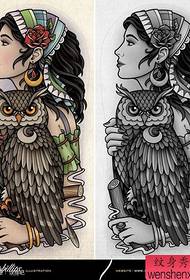 A cool beautiful school beauty with owl tattoo pattern