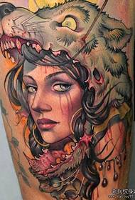 Tatoeages bevelen een Europese en Amerikaanse wolfskop tattoo-afbeelding aan
