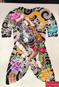 Super beau modèle traditionnel de tatouage de moine de fleur de dos complet