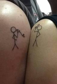 Couple shoulders black geometric simple line cartoon stickman tattoo picture