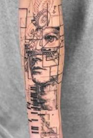 Kreatívne tetovanie vzor - 9 šálok portrét portrét kvetina vlk hlava tetovanie obrázok