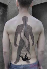 Boy back on black point prick abstract line character silhouette tattoo picture