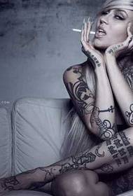 Smoking girl tattoo pattern