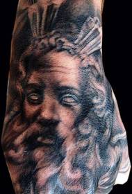 Hand-terug-gewilde klassieke portret van 'n portret van Jesus-tatoeëring