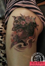 Beautiful female geisha tattoo pattern for girls legs