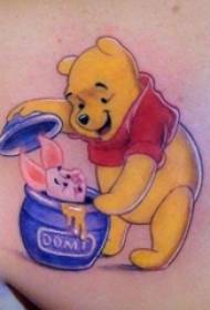 Girl shoulder painted line cartoon character Winnie the Pooh tattoo picture