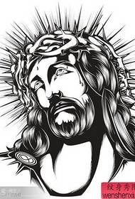 一幅经典帅气的图腾耶稣肖像纹身图案