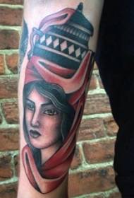 Schoolboy arm on painted gradient abstract line character portrait tattoo picture