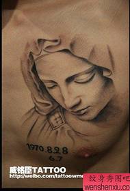 A popular classic portrait of the Virgin tattoo on the chest