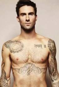 O cadro de tatuaje de animais de Adam Levine, a estrela americana do tatuaje