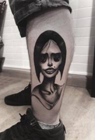 Boys calf on black gray sketch point thorn trick creative girl character tattoo picture