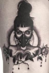 Rakstzīmju portreta tetovējums tetovējuma tetovējuma dažādība melns un pelēks raksturs tetovējums modelis