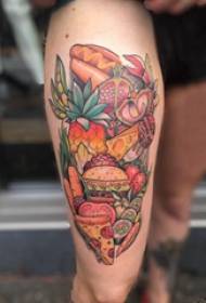 Pārtikas tetovējuma meitenes gardu ēdienu tetovējuma attēls uz augšstilba