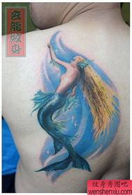 Beautiful colorful mermaid tattoo pattern on male shoulders