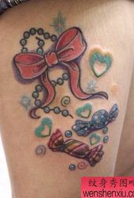 Female Tattoo Pattern: Leg Color Bow Love Candy Tattoo Pattern Tattoo Picture