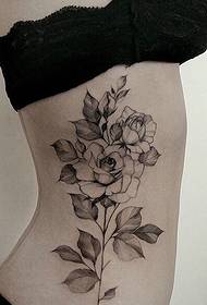 A set of ink flower tattoo designs for girls