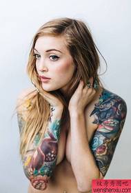 European and American flower arm girl tattoo pattern