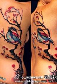 Beauty side waist to back magpie and plum tattoo pattern