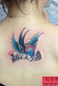 Girl's back European and American style little swallow tattoo pattern