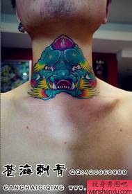 Classic cool Tang lion tattoo pattern at the male neck