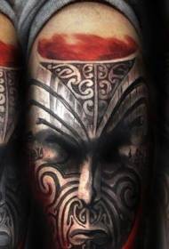 Қолды иллюстрациялау стиліндегі түсті жұмбақ ер адамға маска татуировкасы