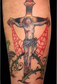 Tradisjoneel kleurde krusiging fan Jezus krús tatoetmuster