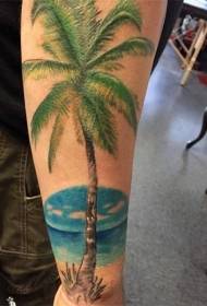 Palmu tatuointikuvio puiden reunustamalla palmu tatuointi malli