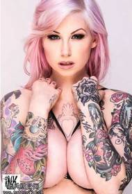 European and American pink hair woman tattoo pattern
