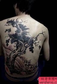 Чоловічий назад класичний повний малюнок татуювання сосни