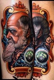 Nuwe styl kleurvolle ou man portret tattoo patroon