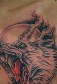 Extremely violent male wolf head tattoo
